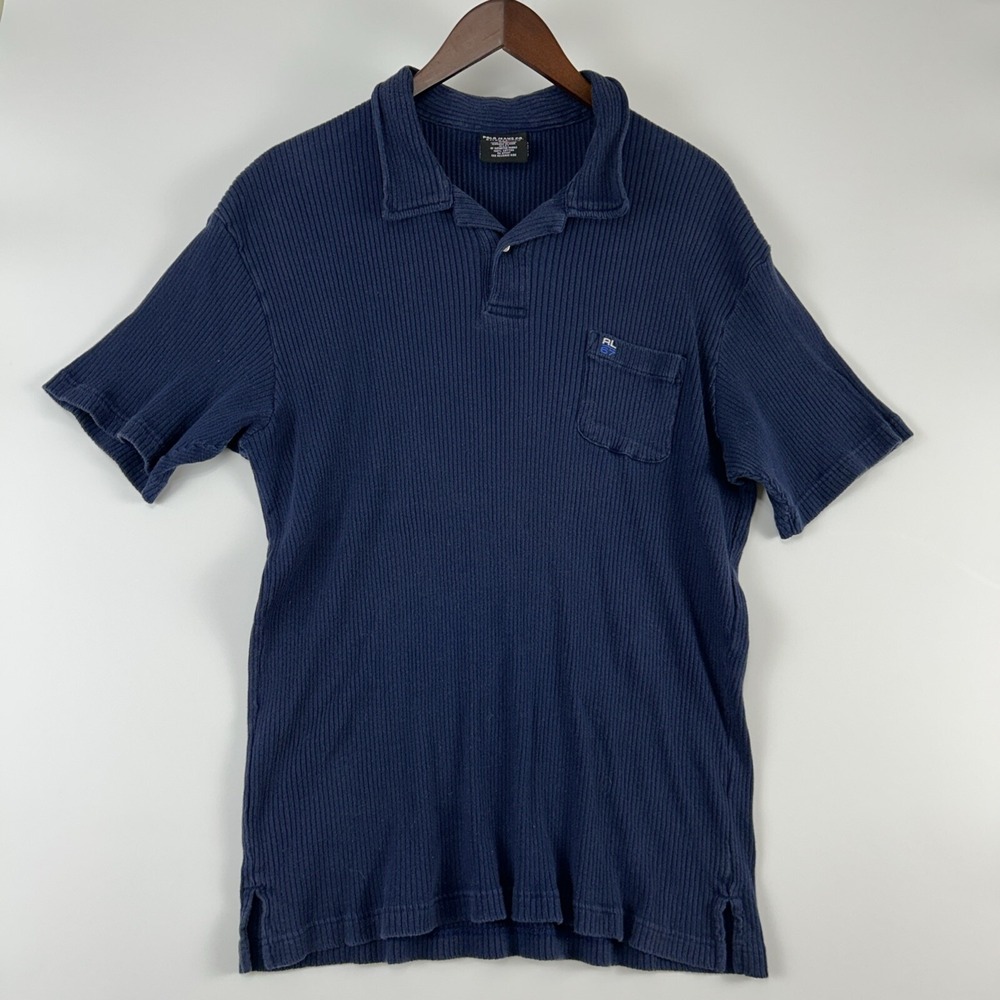 VTG Polo Ralph‎ Lauren Mens Polo Shirt Size XL Rib Knit Blue Short Sleeve Y2K